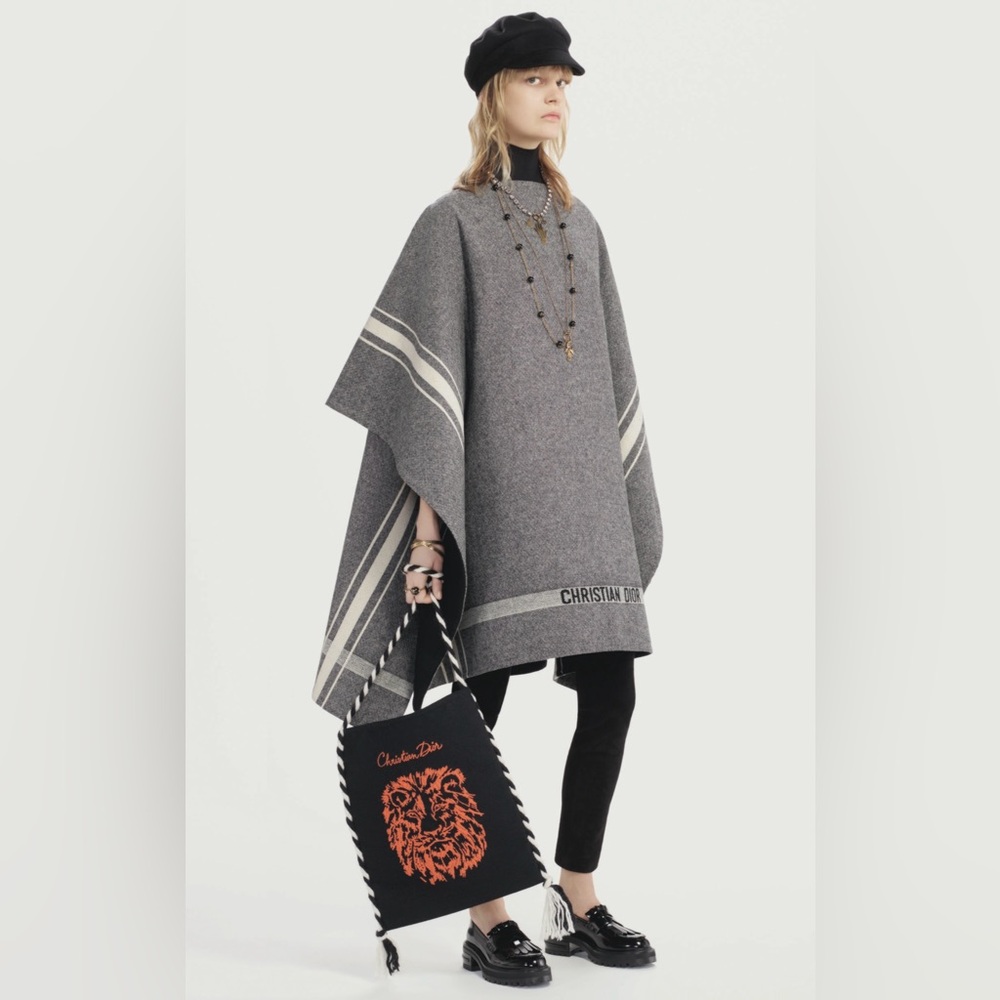 DIOR wool gray Tweed Cape Poncho Pre-Fall 2017